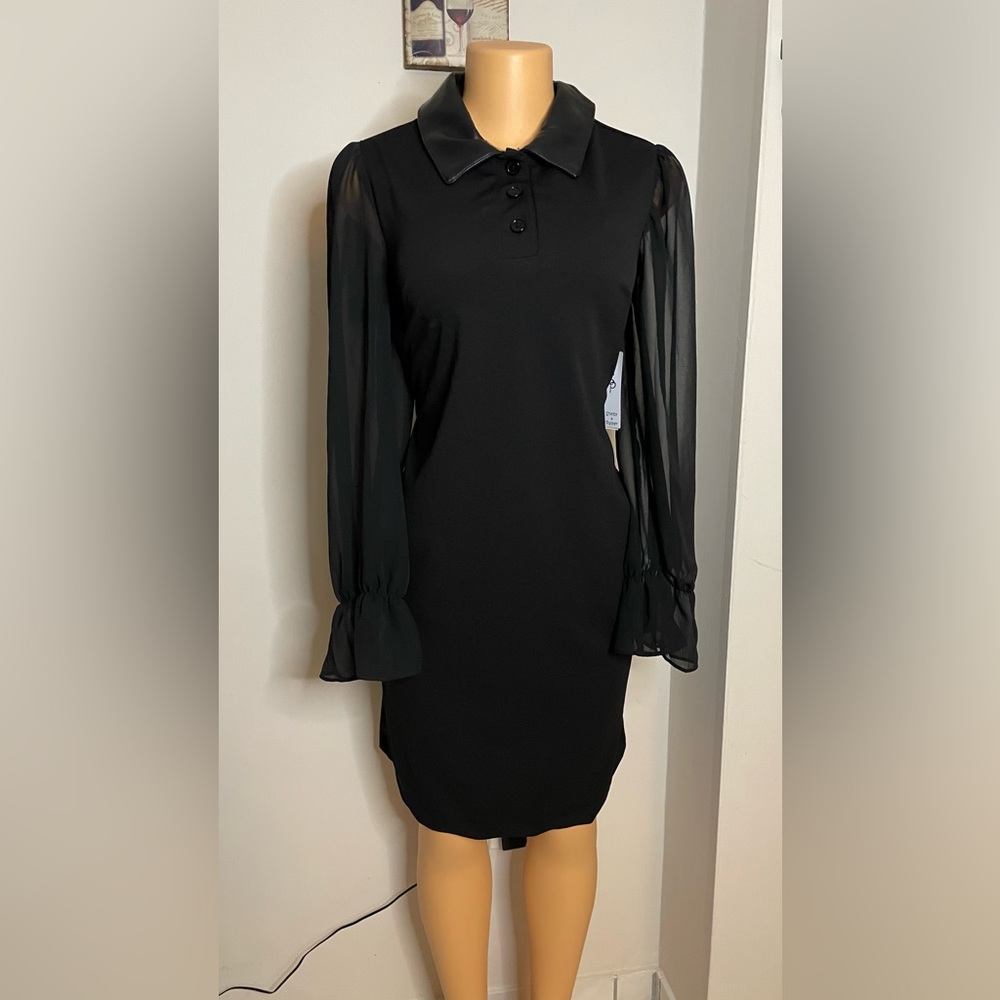 NWT Shelby and Palmer midi black dress see through long sleeves size 10